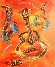 GUITAR SOLO MODERN PAINTING  IMPRESSIONIST CANVAS ORIGINAL hF9t7gt