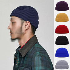 Hot Mini Short Fisherman Beanie Hat Winter Ribbed Docker Warm Knitted Skull Cap