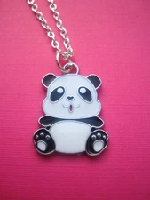 FUNKY BLACK WHITE PANDA BEAR NECKLACE KITSCH CUTE RETRO KAWAII WILDLIFE ANIMAL