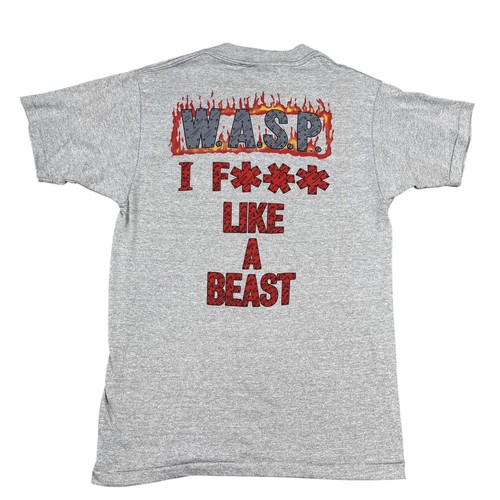 Vintage WASP Blackie Lawless I F*ck Like a Beast 1984 Grey T-Shirt Size Medium - Picture 2 of 5