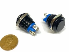 2 x Black Push Button Switch Metal Normally opened 16mm Round IP67 Momentary C34