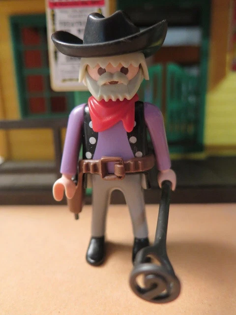 Tête Playmobil Grand-père Avec Barbe Et Cheveux Gris - Pièce Détachée Vintage Thème Western, Occasion