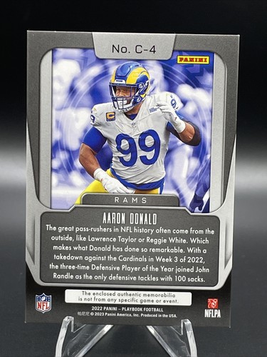 2022 Panini Playbook Captains Material Aaron Donald /10 Los Angeles Rams Mem SSP - Picture 2 of 2