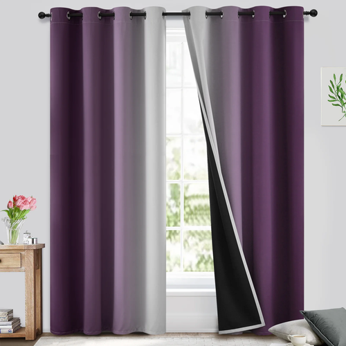 Ombre 100% Blackout Curtains for Bedroom, Room Darkening Gradient Purple Curtain - Picture 12 of 12