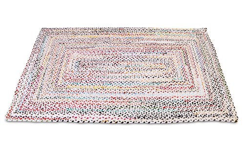 Handmade Bohemian Braided Cotton Chindi Area Rug in Ivory and Multicolor - Picture 12 of 39