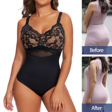 Lace Shapewear Bodysuit Tummy Control Corset Tops Women V Neck Thong Shaper Slim