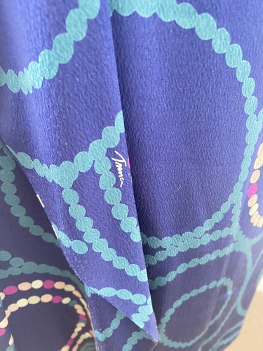 TRINA TURK SILK DRESS - SIZE 4 - NAVY TEAL PINK IVORY - MADE IN USA - DRAPED - Picture 4 of 11