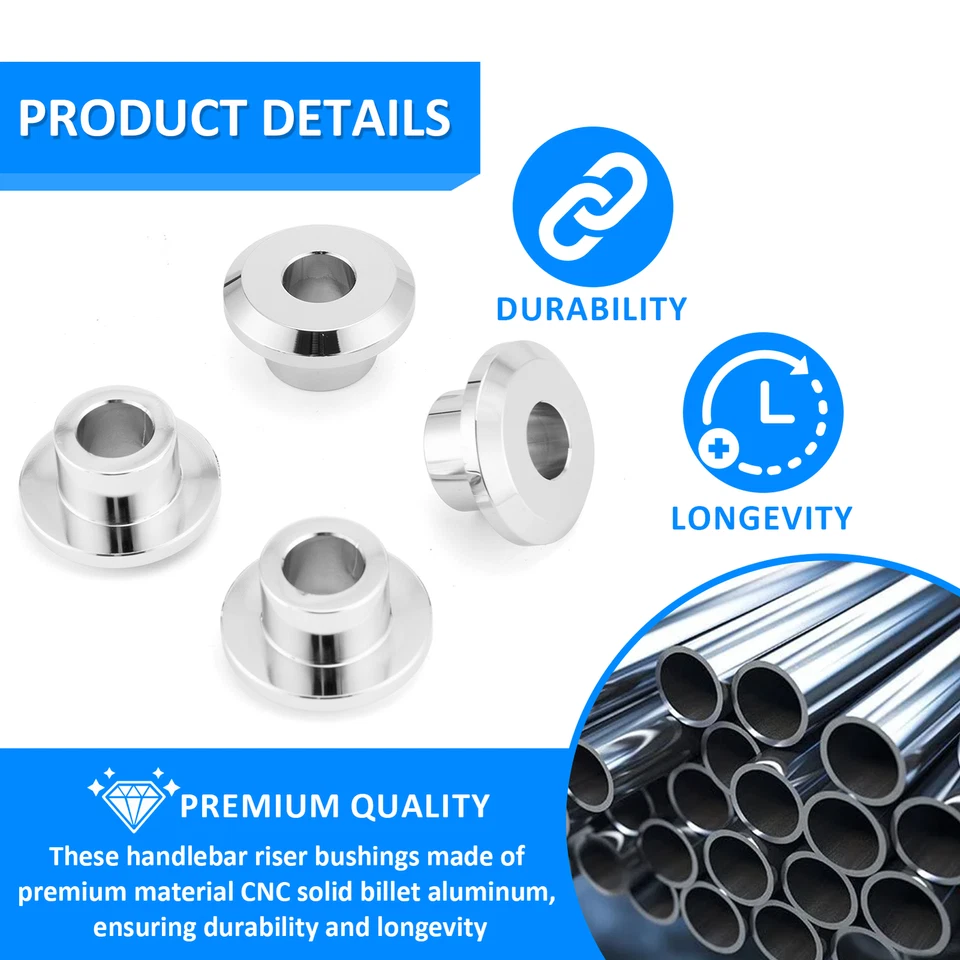 Bujes elevadores de manillar Billet cromados para Harley Touring Road King Street Glide Foto 4 de 4