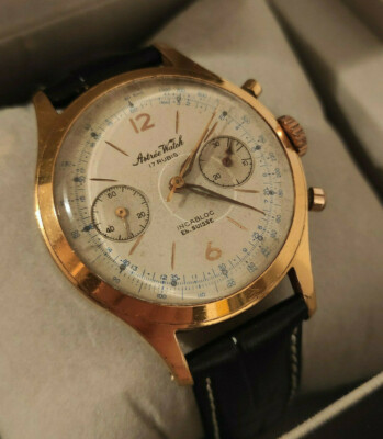 Rar: Vintage Astrée Suisse Flieger Pilot Chronograph Gold Venus 188 -50er -TOP
