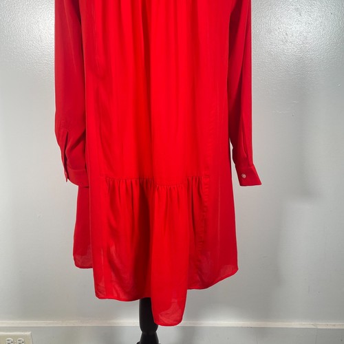 Banana Republic Shift Dress Womens Petite 4 Red Drop Hem Collared Button Front - Picture 12 of 17