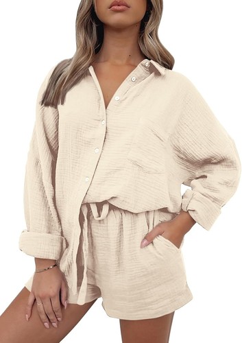 2 Piece Lounge Wear Set for Women – Oversized Shirt & Shorts Pajama Outfit 2025 - Picture 103 of 150