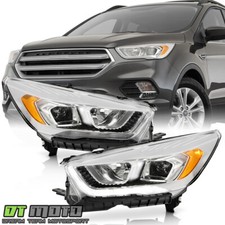For 2017-2019 Ford Escape Chrome Halogen LED DRL Projector Headlights Headlamps