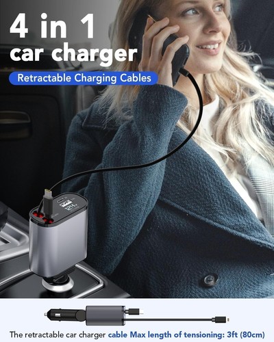 120W 4-in-1 Retractable Car Charger – Fast Charging for iPhone, Galaxy, Pixel - Picture 6 of 6
