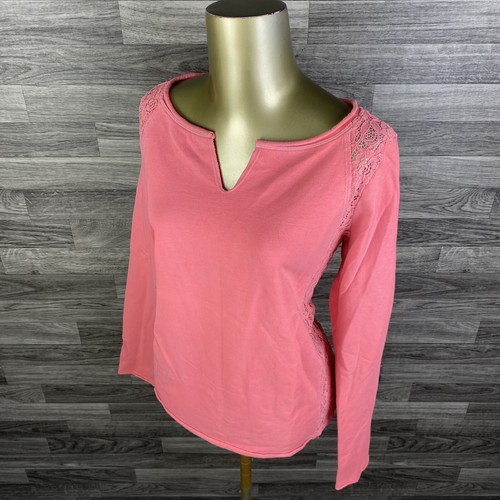 KENSIE V-Neck Back Lace Trim Long Sleeve Pink Pullover Top Women's Size Small - Picture 2 of 10