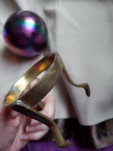 Vtg Hand Blown 6"Art Glass Iridescent Oil Lamp Unmarked Gatco Solid Brass Stand  - Picture 13 of 14