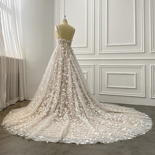 Elegant Wedding Dress A Line Spaghetti Strap Sleeveless Strapless Applique - Picture 2 of 16