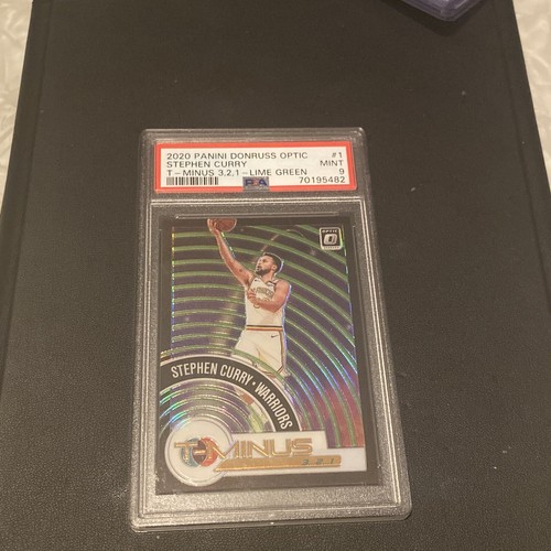 2020-21 Donruss Optic Stephen Curry T Minus 321 Lime Green Prizm #79/149 PSA 9