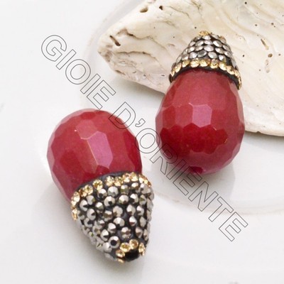 4 PIETRE IN GIADA RUBINO STONDATE SFACCETTATE 12x7 MM