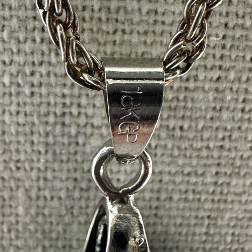18KGP White Gold Large African Turquoise Pendant On 18” Chain Necklace - Picture 7 of 13