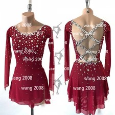 Figure Skating Competition Dress Ice Skating Dress Girl Costume deep red