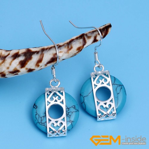 Natural Gemstone Jade Agate Charm Earrings Hoop Dangle Silver Jewelry Woman Gift - Picture 29 of 30