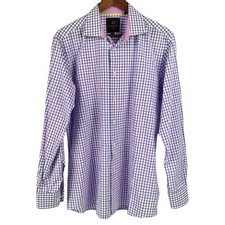 Tattersall London Mens Button Front Blue Pink Check Shirt Size 16-34/35 Cotton