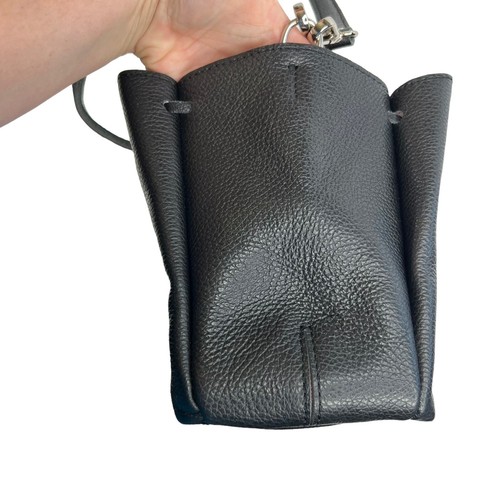 Marina Galanti Black Pebbled Leather Drawstring Crossbody Purse Top Handle Italy - Picture 14 of 14