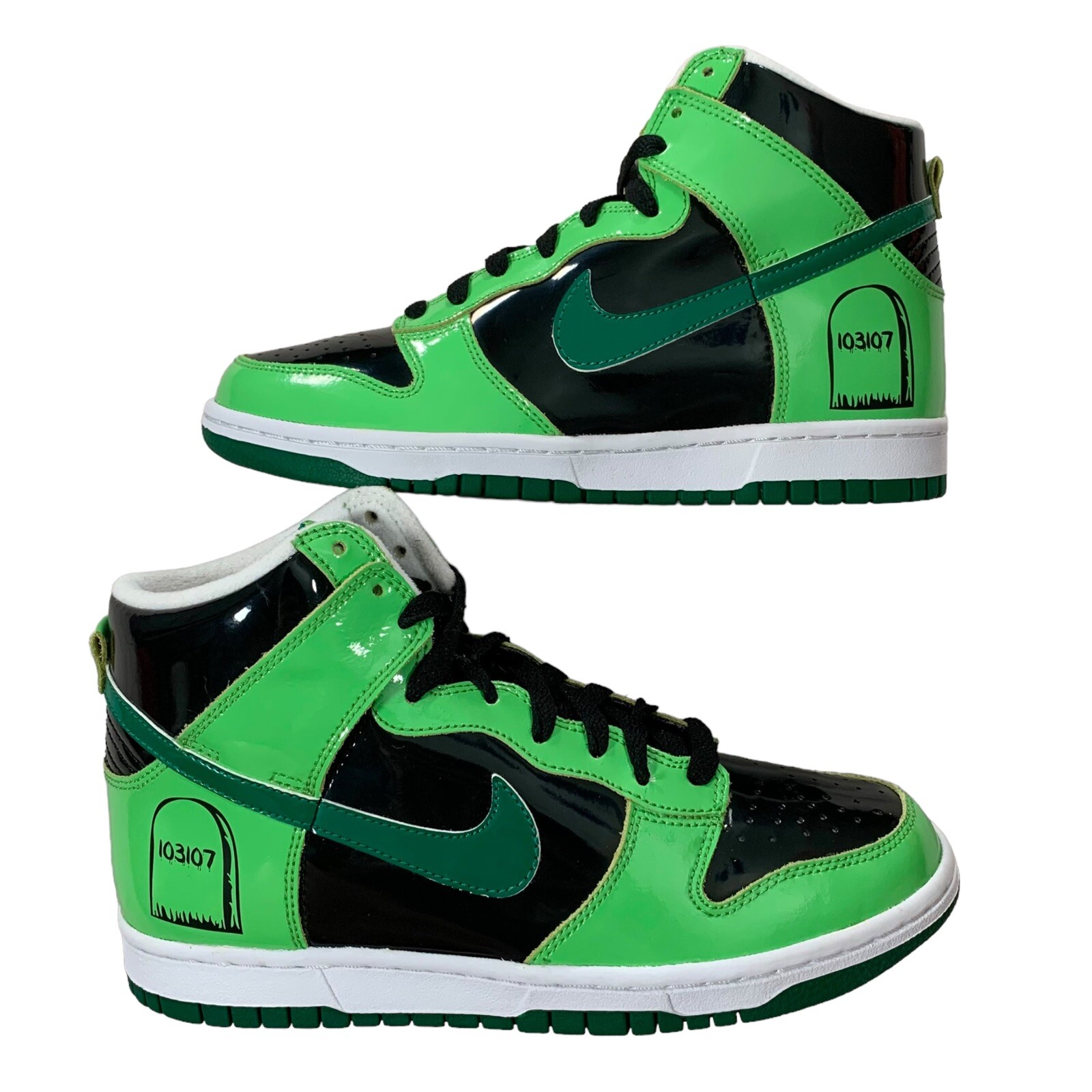 Vintage Nike Dunk High Halloween Pine Green Patent Leather 2007 Sneakers Size 6Y