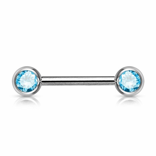 Nipple Bar Double Front Facing Gem Nipple Bar Body Piercing Jewellery Choose col - Picture 4 of 10