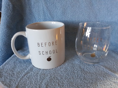 Teacher Gift Gartner Studios Before/After School Coffee Mug/Wine Glass Set NIB - Picture 2 of 8