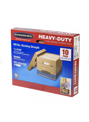 Bankers Box Heavy Duty Storage Boxes, 10" x 12" x 15" (10 Pack), Kraft Brown.New - Picture 4 of 4