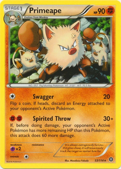 Primeape 53/114 Steam Siege Rare (Miscut/Off Center) -LP- Pokemon DNA GAMES