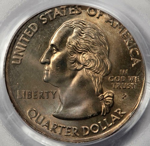 2001 PCGS MS64 Elliptical Clip North Carolina Quarter Mint Error Rainbow Toned - Picture 3 of 4