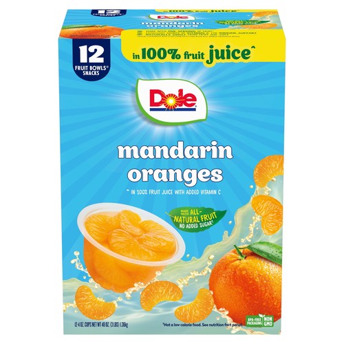 Dole Fruit Bowls Mandarin Oranges in 100% Fruit Juice, 4 oz (12 Cups) - Picture 2 of 11