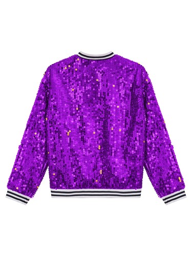 Girls' Ombre Sequin Bomber Jacket Sparkle Long Sleeve Kids Dance Tops Outwear - Picture 45 of 62