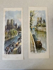 Vintage Watercolor Re Print Paintings Notre-Dame De Paris By Lucien Delarue 11x6