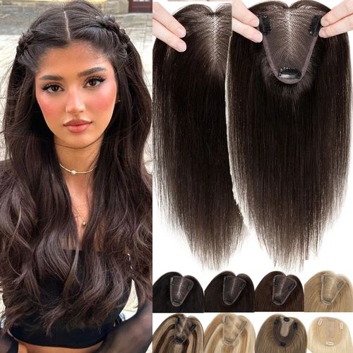 100% Echthaar Topper Toupet Extensions Clip In Remy Human Hair Toupee Haarteil l - Bild 1 von 84