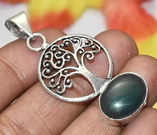 Green Onyx Gemstone Tree Style Pendant 925 Silver Plated U316-A149
