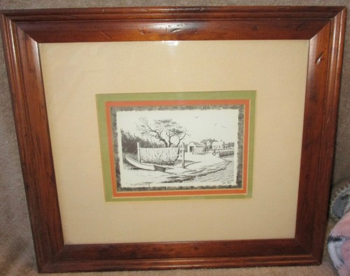 Framed Joseph Kock JoKo (1907-2012) Print Morning Coast Scene Boat Net - Picture 2 of 5