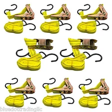 Qty 8  ~ Cargo Strap Ratchet Tie Down 1" inch x 13' Ft with S Hook ~US SELLER