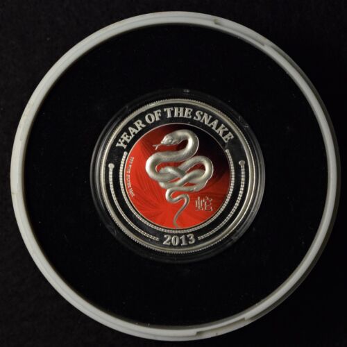 2013 $2 LUNAR YEAR OF SNAKE 1/2 OZ .999 FINE SILVER COIN W/ CASE & BOX