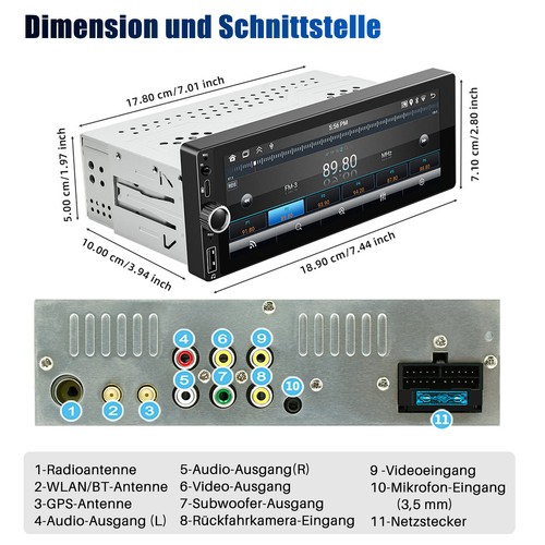 6.9" Android 13 32G DAB+ Carplay Autoradio 1 DIN GPS NAV Wifi Bluetooth RDS Kam - Bild 14 von 17