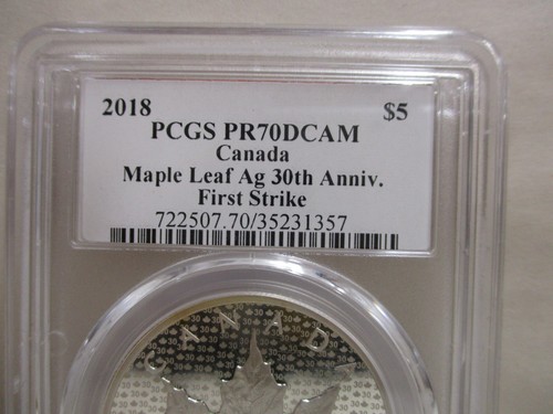 2018 Canada $5 Maple Leaf 1 oz Silver Coin 30th Anniversary PCGS PR70 DCAM - Picture 3 of 8