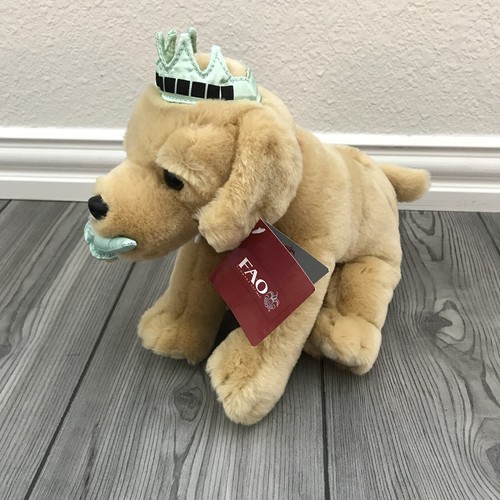 New FAO Schwarz Toys R US Yellow Labrador New York Liberty Puppy Dog Plush 10" - Picture 2 of 12