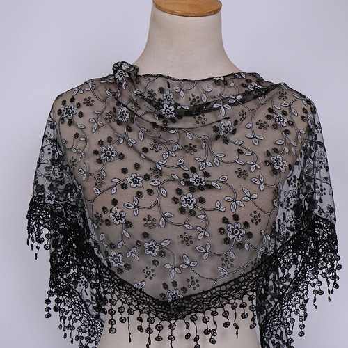 Bufanda triángulo transparente borla encaje moda mujer cuevas bufandas florales Châles #L - Imagen 20 de 30