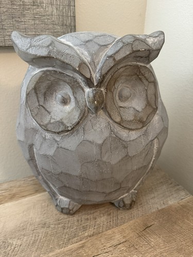 Owl Garden Statue Gray Stone Yard Art Birds 12.5” Mid Century Modern