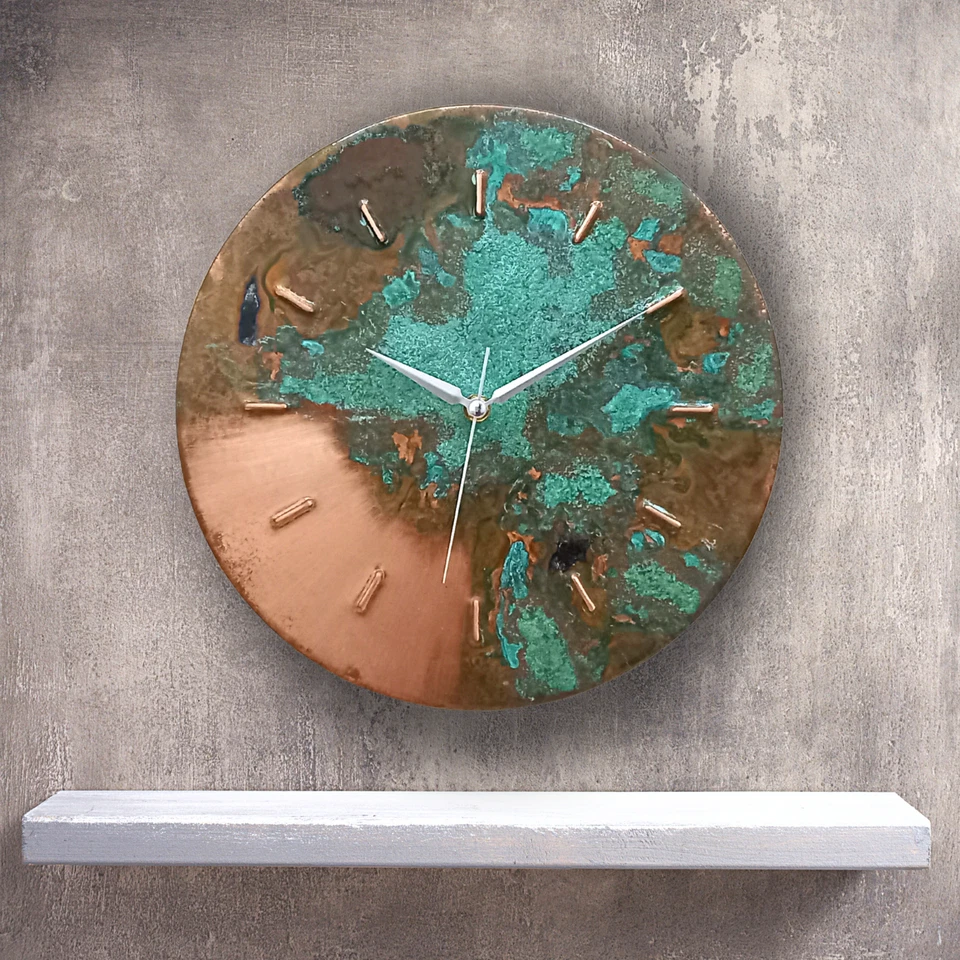 Reloj de Pared Art Deco Moderno Silencioso Hecho a Mano Cobre, Decoración Arte de Pared de Metal Original Foto 2 de 4