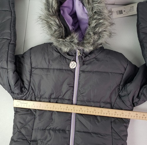Rothschild Girls Large 14 Charcoal Purple Faux Fur Hood Quilt Puffer Jacket NWT - Picture 4 of 10