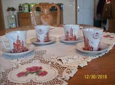 Russian Imperial Lomonosov Porcelain Tea Cups and Saucers "Mockba-93" Kermlin