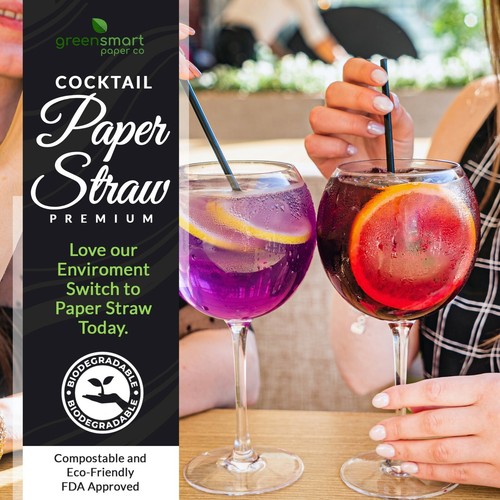 Paper Straws Wholesale Case Biodegradable FDA Approved - 5000/Ct Black 7.75" - Picture 2 of 7